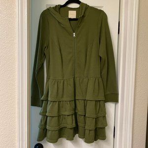 Modcloth Tier Me Roar Ruffle Jacket Olive Grn XL